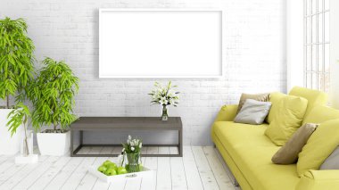 Boş çerçeve ile modern parlak iç. 3D render