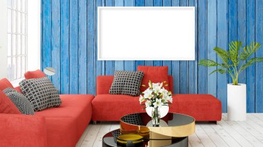 Boş çerçeve ile modern parlak iç. 3D render