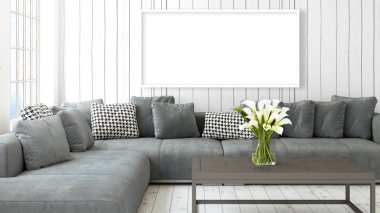 Boş çerçeve ile modern parlak iç. 3D render