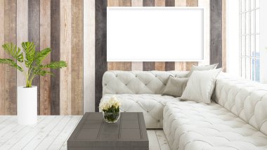 Boş çerçeve ile modern parlak iç. 3D render