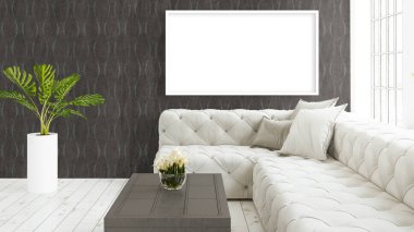 Boş çerçeve ile modern parlak iç. 3D render