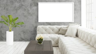 Boş çerçeve ile modern parlak iç. 3D render