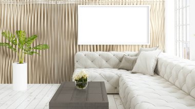 Boş çerçeve ile modern parlak iç. 3D render