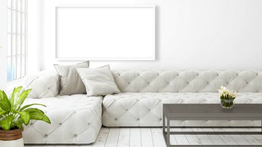 Boş çerçeve ile modern parlak iç. 3D render