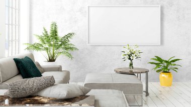 Boş çerçeve ile modern parlak iç. 3D render