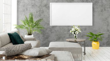 Boş çerçeve ile modern parlak iç. 3D render