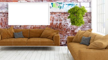 Boş çerçeve ile modern parlak iç. 3D render