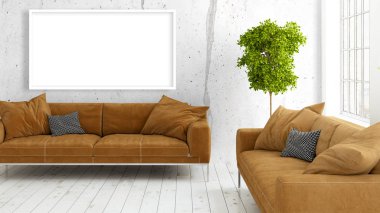 Boş çerçeve ile modern parlak iç. 3D render