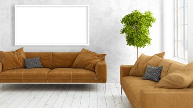 Boş çerçeve ile modern parlak iç. 3D render