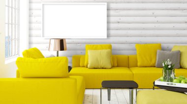 Boş çerçeve ile modern parlak iç. 3D render