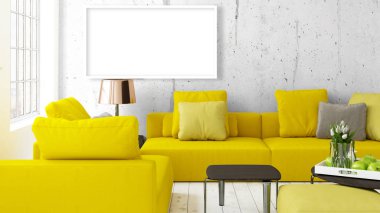 Boş çerçeve ile modern parlak iç. 3D render