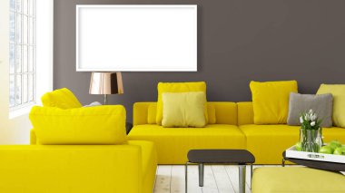 Boş çerçeve ile modern parlak iç. 3D render