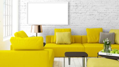 Boş çerçeve ile modern parlak iç. 3D render