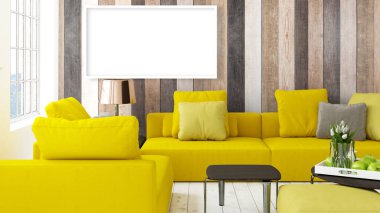 Boş çerçeve ile modern parlak iç. 3D render