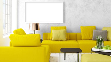 Boş çerçeve ile modern parlak iç. 3D render