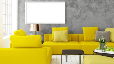 Boş çerçeve ile modern parlak iç. 3D render
