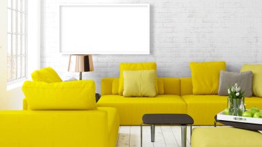 Boş çerçeve ile modern parlak iç. 3D render