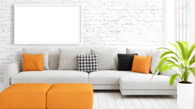 Boş çerçeve ile modern parlak iç. 3D render