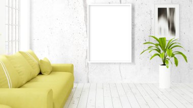 Boş çerçeve ile modern parlak iç. 3D render