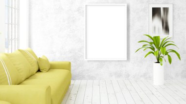 Boş çerçeve ile modern parlak iç. 3D render