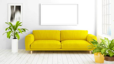 Boş çerçeve ile modern parlak iç. 3D render