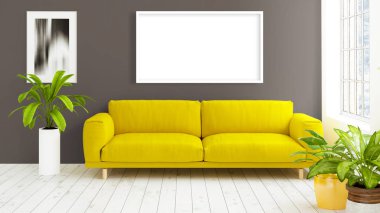 Boş çerçeve ile modern parlak iç. 3D render