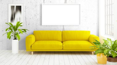 Boş çerçeve ile modern parlak iç. 3D render