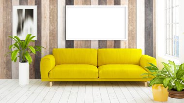 Boş çerçeve ile modern parlak iç. 3D render