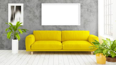 Boş çerçeve ile modern parlak iç. 3D render