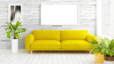 Boş çerçeve ile modern parlak iç. 3D render