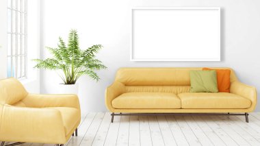 Boş çerçeve ile modern parlak iç. 3D render