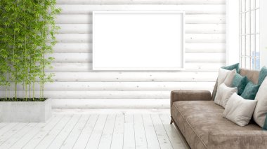 Boş çerçeve ile modern parlak iç. 3D render