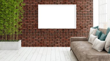 Boş çerçeve ile modern parlak iç. 3D render