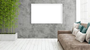 Boş çerçeve ile modern parlak iç. 3D render