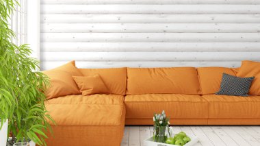 Büyük pencere ile modern parlak iç. 3D render