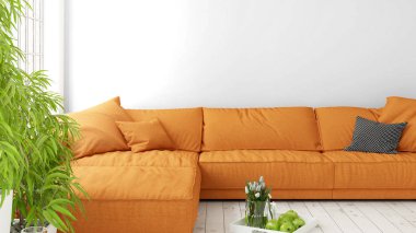 Büyük pencere ile modern parlak iç. 3D render