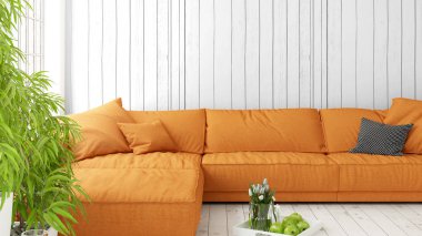 Büyük pencere ile modern parlak iç. 3D render