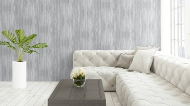 Büyük pencere ile modern parlak iç. 3D render