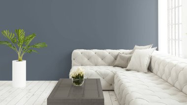 Büyük pencere ile modern parlak iç. 3D render