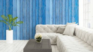 Büyük pencere ile modern parlak iç. 3D render