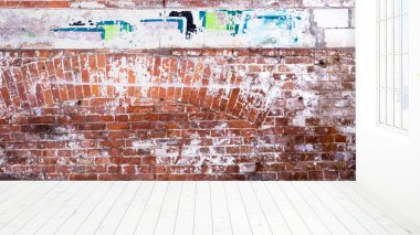 Büyük pencere ile modern parlak iç. 3D render