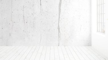 Büyük pencere ile modern parlak iç. 3D render