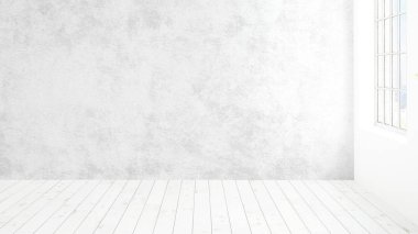 Büyük pencere ile modern parlak iç. 3D render