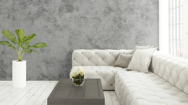 Büyük pencere ile modern parlak iç. 3D render