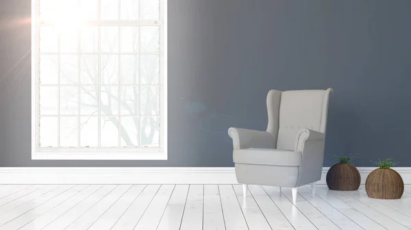 Modern bright interior with large window . 3D rendering — Stock Photo, Image