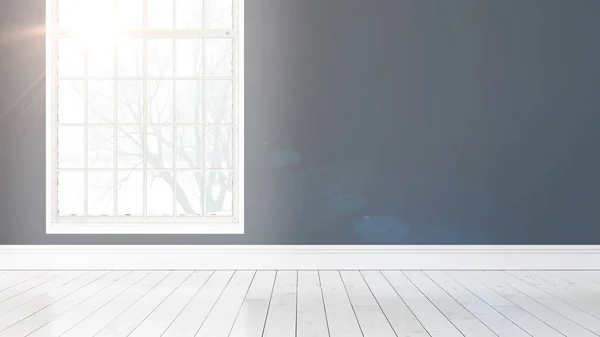 Moderne lichte interieur met groot raam. 3D-rendering — Stockfoto
