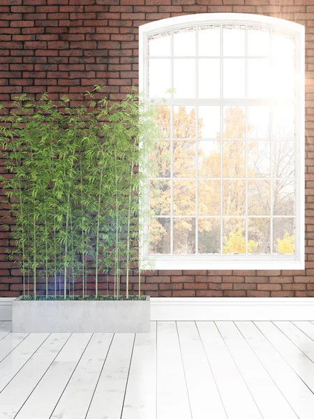 Moderno interno luminoso con grande finestra. Rendering 3D — Foto Stock