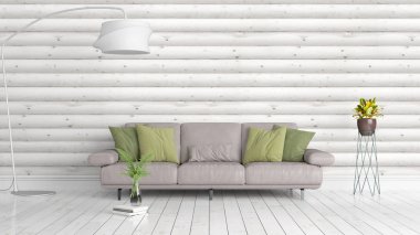 Modern parlak iç. 3D render