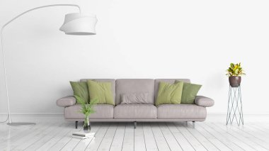 Modern parlak iç. 3D render