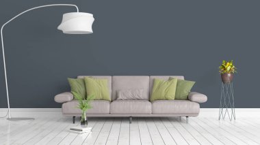 Modern parlak iç. 3D render